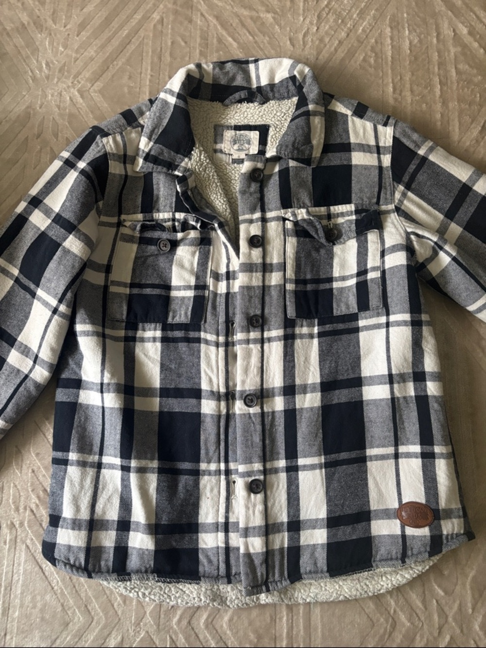 Kids Black & White Plaid Sherpa-Lined Jacket
